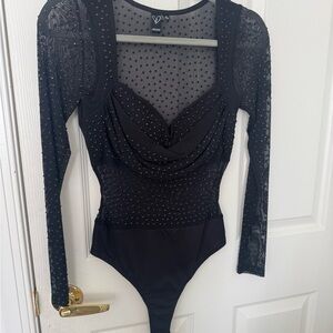 Windsor Black Mesh Long Sleeve Bodysuit